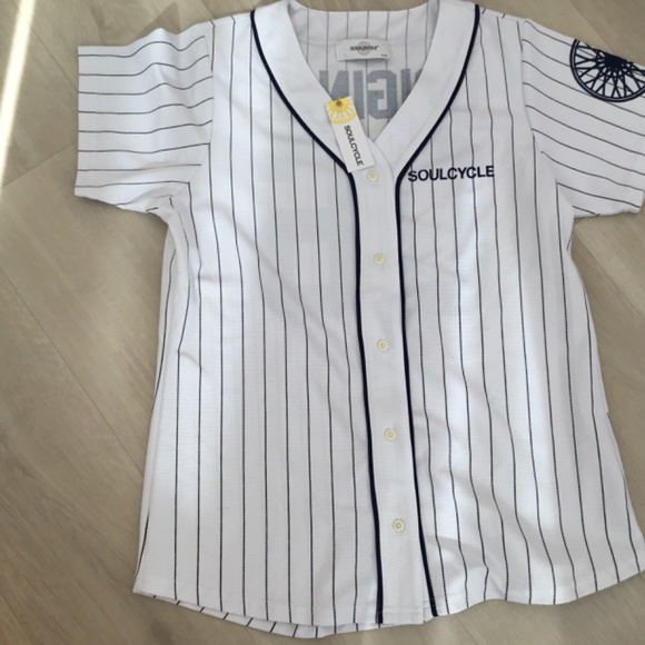 Soulcycle, size large, white with blue stripe, baseball jersey - Picture 2 of 4